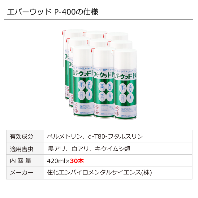 虫退治.COM / エバーウッドP-400 420ml×30本 [木材加害虫 キクイムシ
