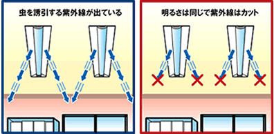 ワンランプ蛍光灯 人と昆虫の光に対する感度